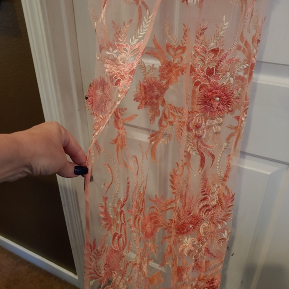 Coral Lace Dress Slit and Cut Out Size Small - Picture 3 of 6